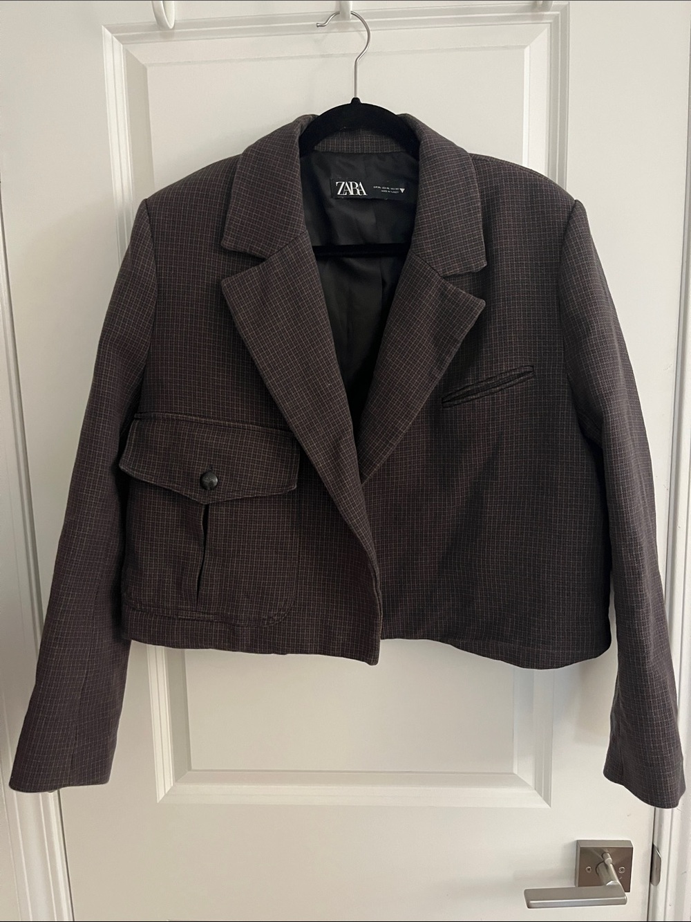 Zara Cropped Houndstooth Blazer